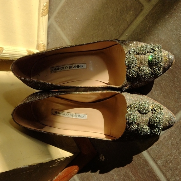 manolo blahnik hangisi crystal glitter pump heel size 36.5 size 6 - Picture 14 of 17